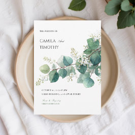 Invitación Boda botánica boho de acuarela de eucalipto verde
