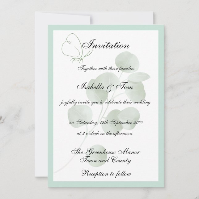 Invitación Boda Botánica Boho de Eucalipto Rústico (Anverso)