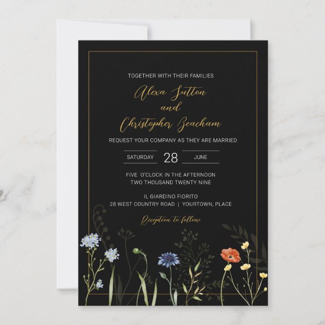 Invitación Boda Botánica Boho Flor Silvestre Malhumorada (Anverso)