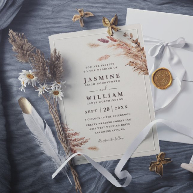 Invitación Boda Botánica Boho Rústica Elegante Pampas Suaves (Subido por el creador)