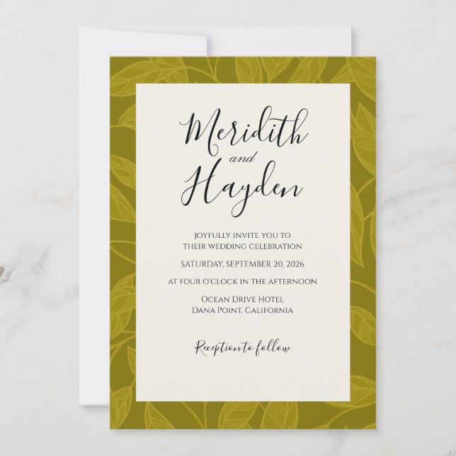 Invitación Boda botánica boho verde (Anverso)