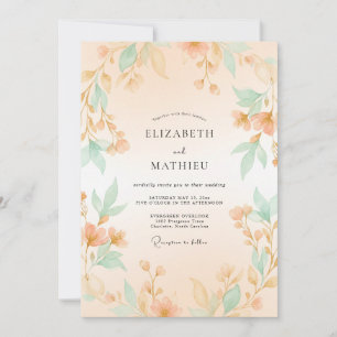 Invitación Boda Botánica Borrosa de Melocotón