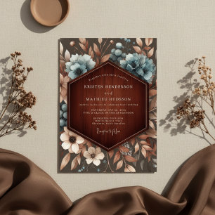 Invitación Boda Botánica Bosque Azul Polvoriento