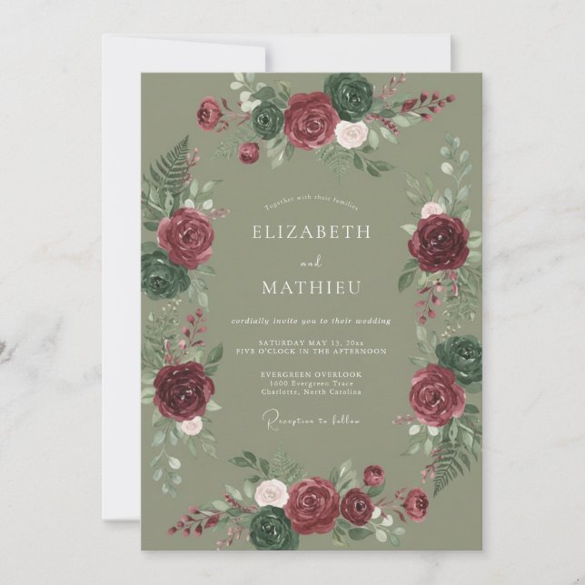 Invitación Boda Botánica Bosque de Borgoña (Anverso)