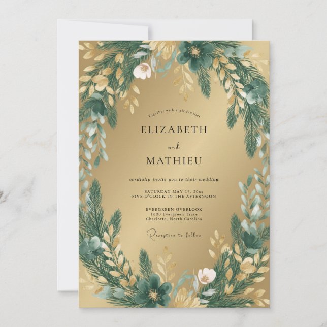 Invitación Boda Botánica Bosque Dorado (Anverso)