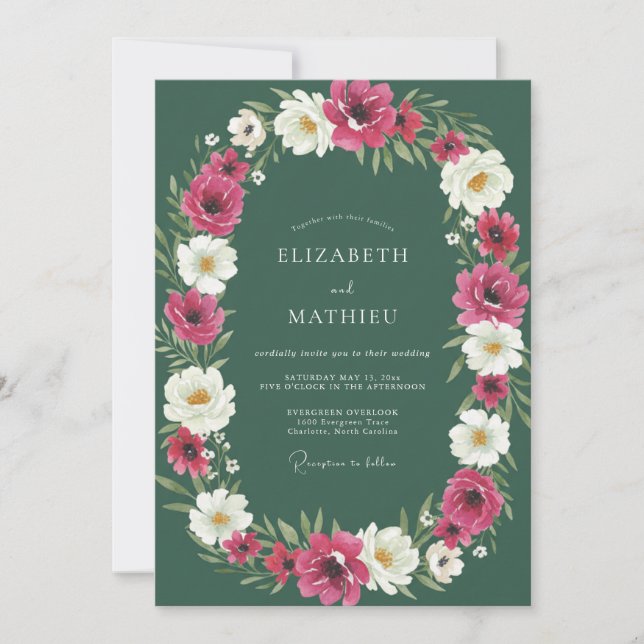 Invitación Boda Botánica Bosque Magenta (Anverso)