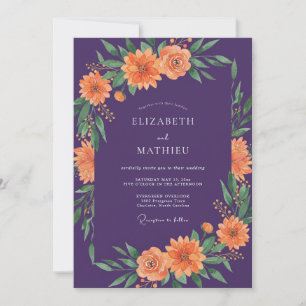 Invitación Boda Botánica Brillante de Ciruela