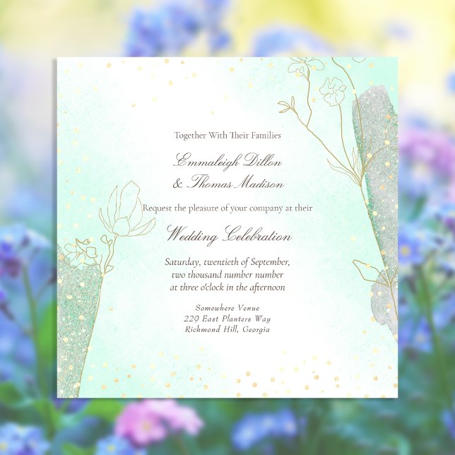 Invitación Boda Botánica Brillante Verde Menta (Subido por el creador)
