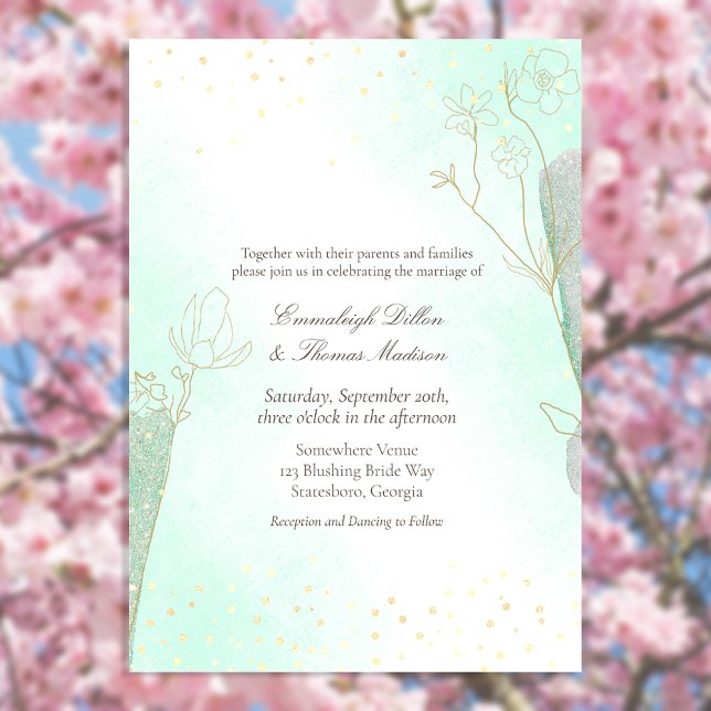 Invitación Boda Botánica Brillante Verde Menta (Subido por el creador)