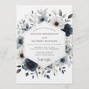 Invitación Boda Botánica Brumosa Azul Pizarra