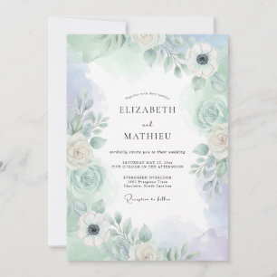 Invitación Boda botánica brumosa verde menta