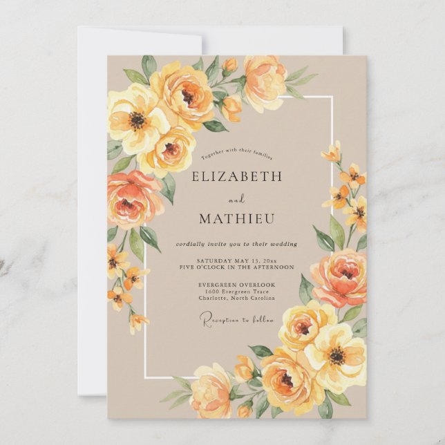 Invitación Boda Botánica Cálida Ambarina (Anverso)