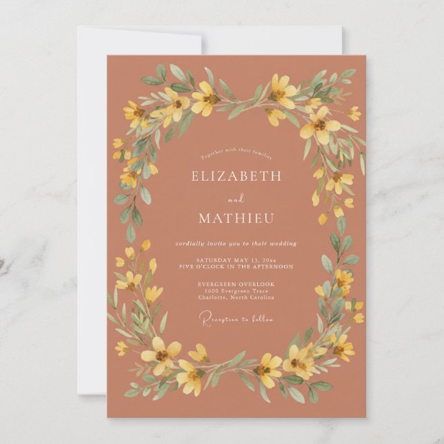 Invitación Boda Botánica Cálida de Terracota (Anverso)