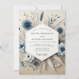 Invitación Boda Botánica Caprichosa Azul Pizarra