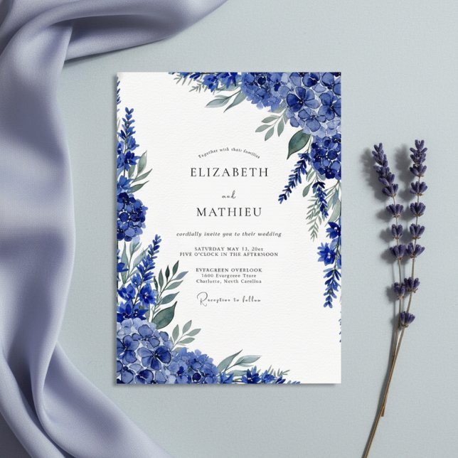 Invitación Boda Botánica Caprichosa Azul Real (Subido por el creador)
