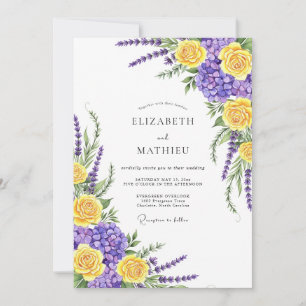 Invitación Boda Botánica Caprichosa de Amarillo y Púrpura