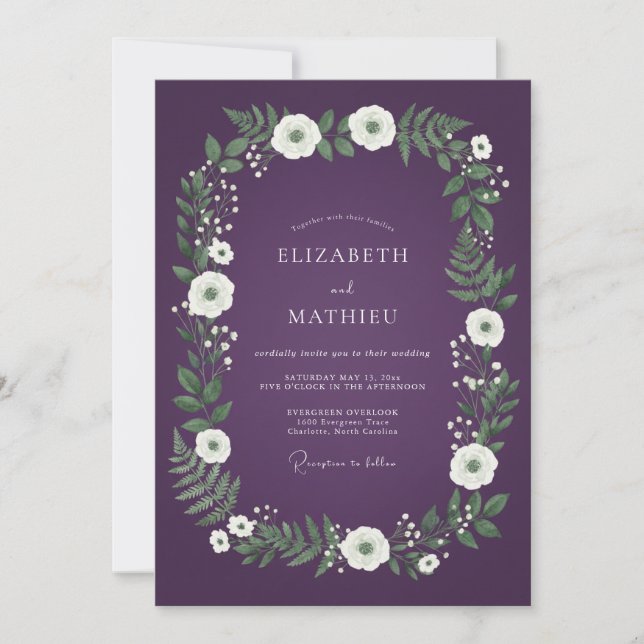 Invitación Boda Botánica Caprichosa de Ciruela (Anverso)