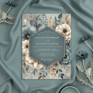 Invitación Boda Botánica Caprichosa de Color Turquesa