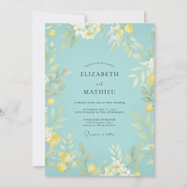 Invitación Boda Botánica Caprichosa de Color Turquesa (Anverso)