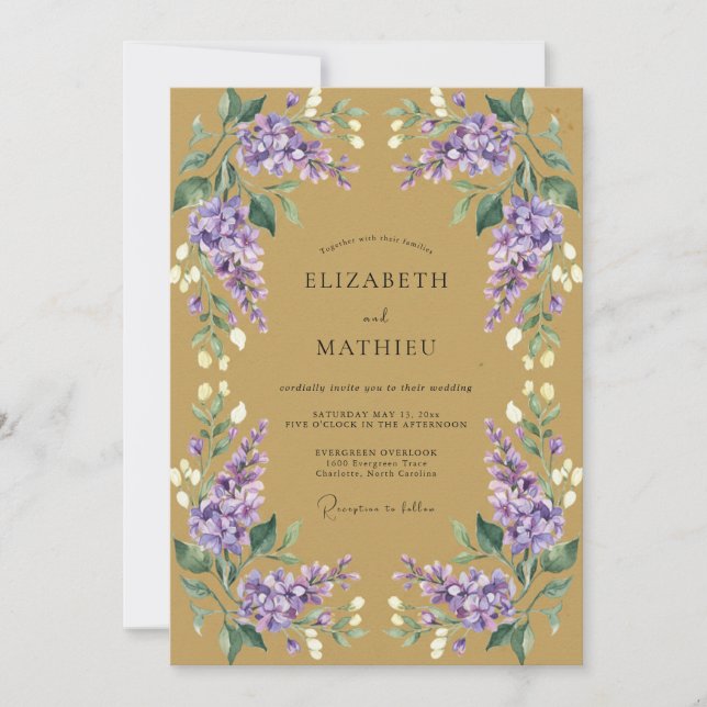 Invitación Boda Botánica Caprichosa Lila (Anverso)
