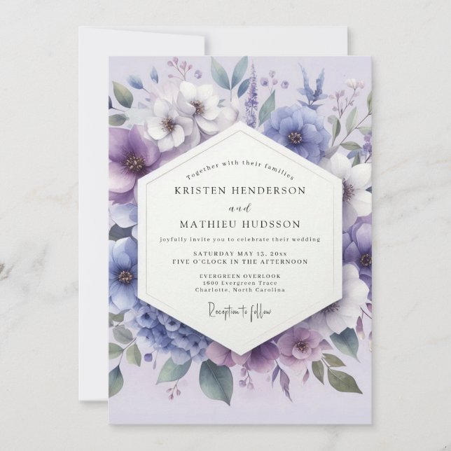 Invitación Boda Botánica Caprichosa Lila (Anverso)