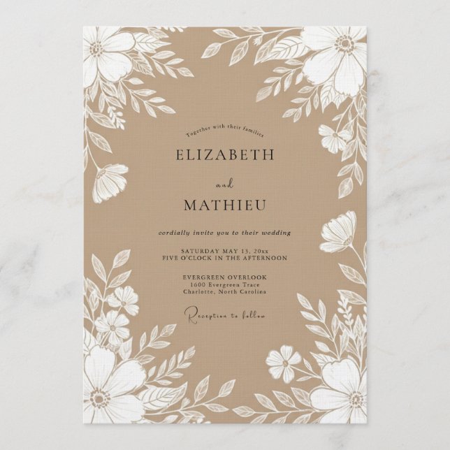 Invitación Boda Botánica Caprichosa Marrón (Anverso)