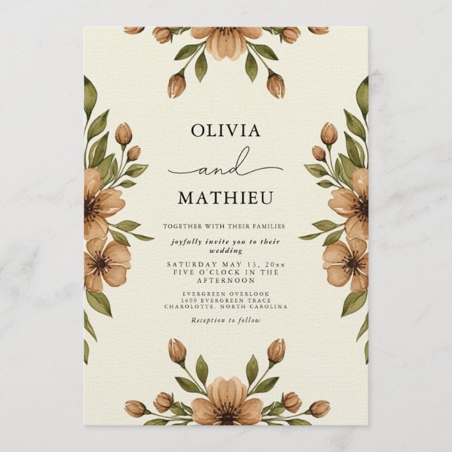 Invitación Boda Botánica Caprichosa Marrón (Anverso)