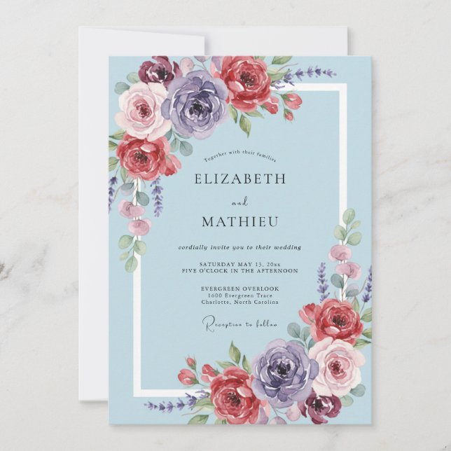 Invitación Boda Botánica Caprichosa Rosa Lavanda (Anverso)