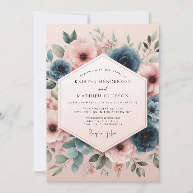 Invitación Boda Botánica Caprichosa Rosa Polvorienta (Anverso)