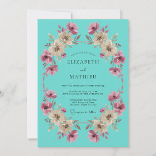 Invitación Boda Botánica Caprichosa Turquesa