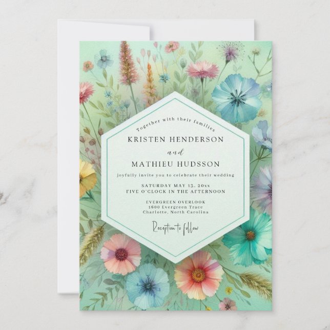 Invitación Boda Botánica Caprichosa Verde Menta (Anverso)