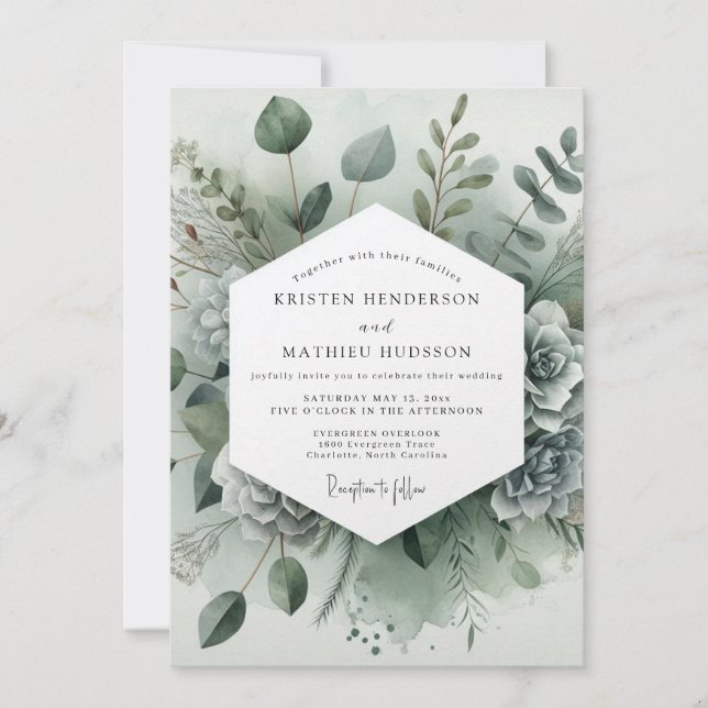 Invitación Boda Botánica Caprichosa Verde Salvia (Anverso)