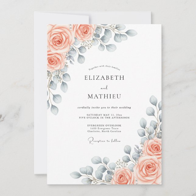 Invitación Boda Botánica Cautivadora de Melocotón (Anverso)