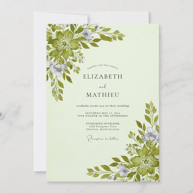 Invitación Boda Botánica Celadón Verde (Anverso)