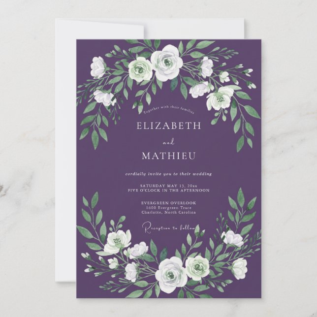 Invitación Boda Botánica Celestial de Ciruela (Anverso)