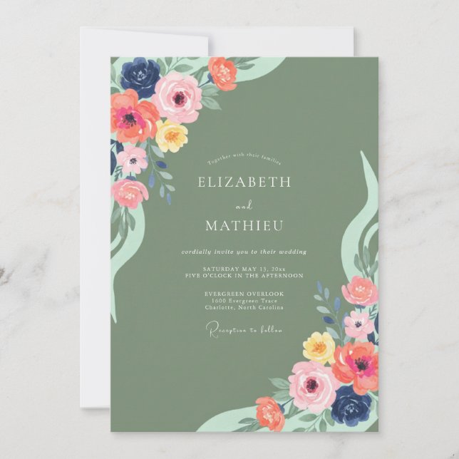 Invitación Boda Botánica Colorida de Salvia (Anverso)