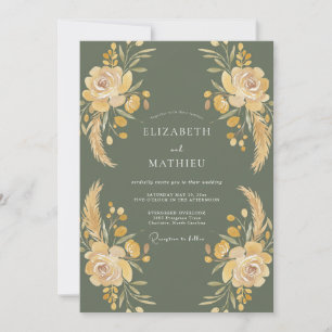 Invitación Boda Botánica con Acuarela de Musgo Dorado