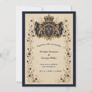 Invitación Boda botánica con cresta de león medieval