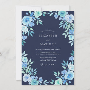 Invitación Boda Botánica con Escarcha Azul Marino
