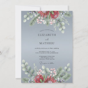 Invitación Boda Botánica con Escarcha Azul Pizarra