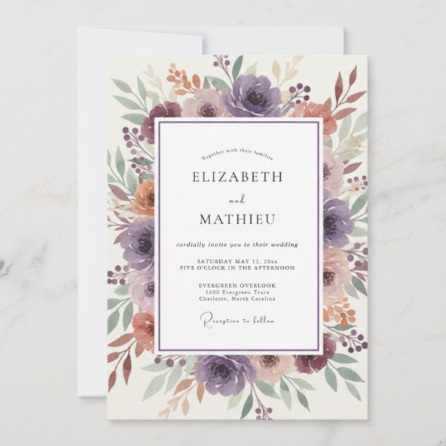 Invitación Boda Botánica con Floración de Lavanda (Anverso)
