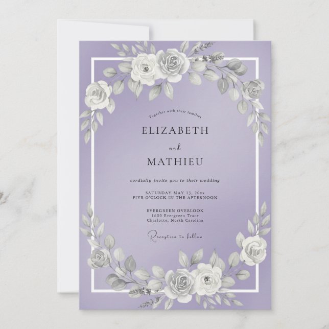 Invitación Boda Botánica con Lila Silenciada (Anverso)