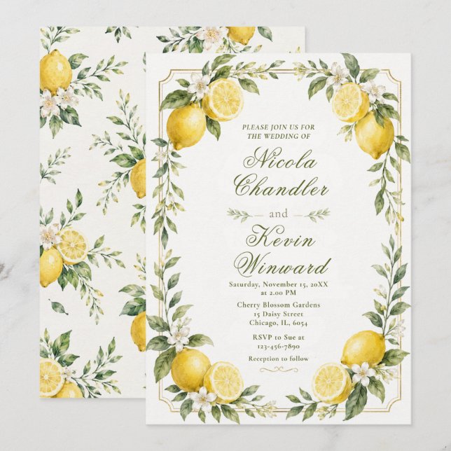Invitación Boda Botánica con Limón (Anverso / Reverso)
