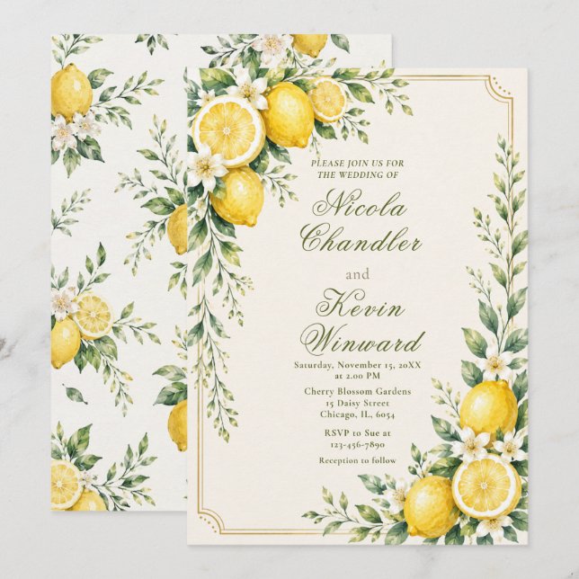 Invitación Boda Botánica con Limón (Anverso / Reverso)