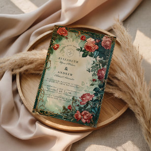 Invitación Boda Botánica con Marco de Rosa Vintage