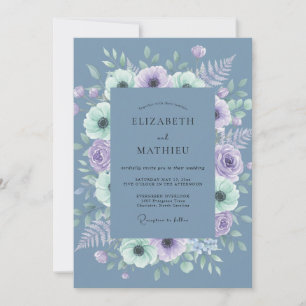 Invitación Boda Botánica con Niebla Azul Pizarra