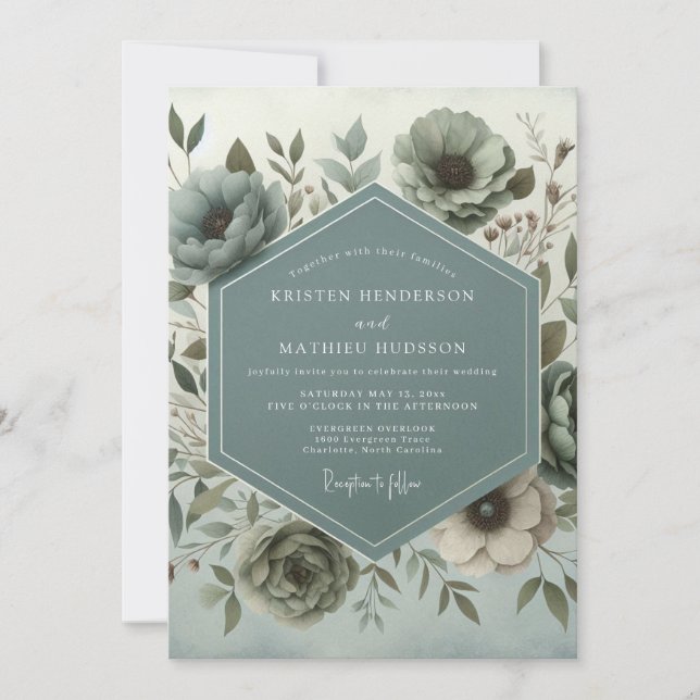 Invitación Boda Botánica con Pizarra Desvanecida (Anverso)