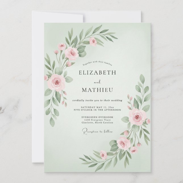 Invitación Boda Botánica con Rubor de Salvia (Anverso)