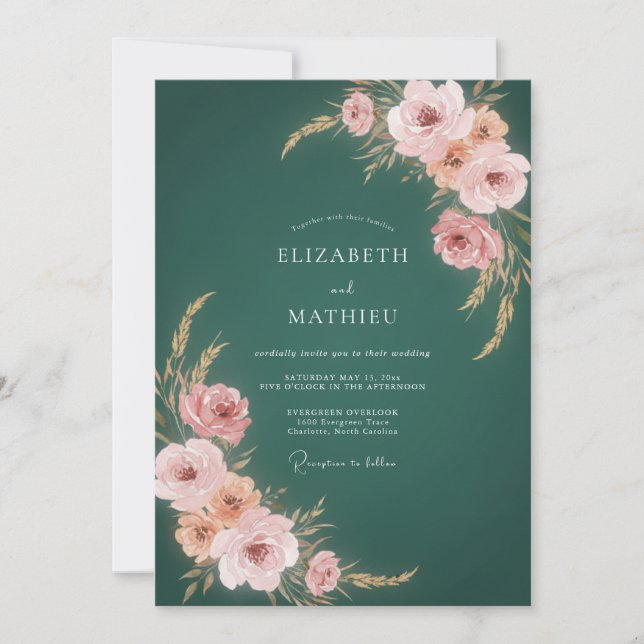 Invitación Boda Botánica con Toque de Rosa Azul (Anverso)