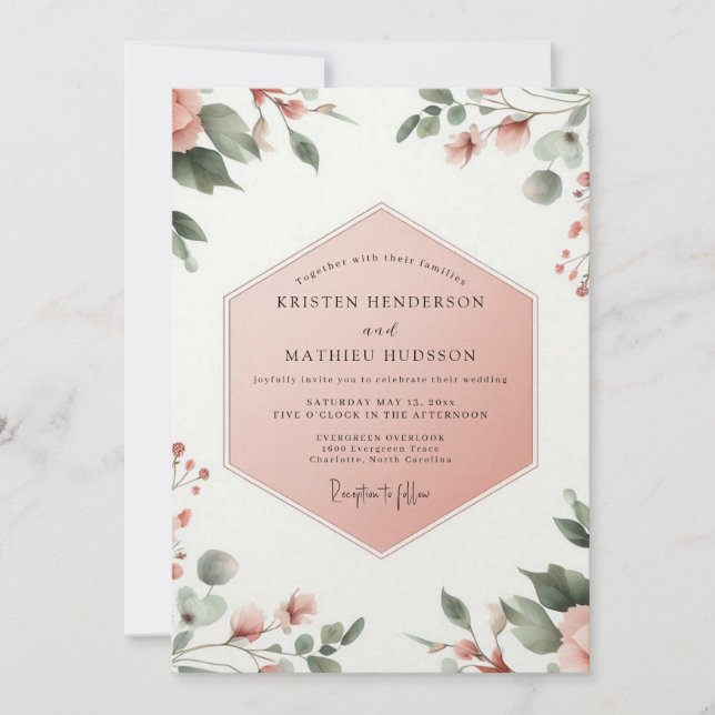 Invitación Boda Botánica Coral Blush con Capricho (Anverso)